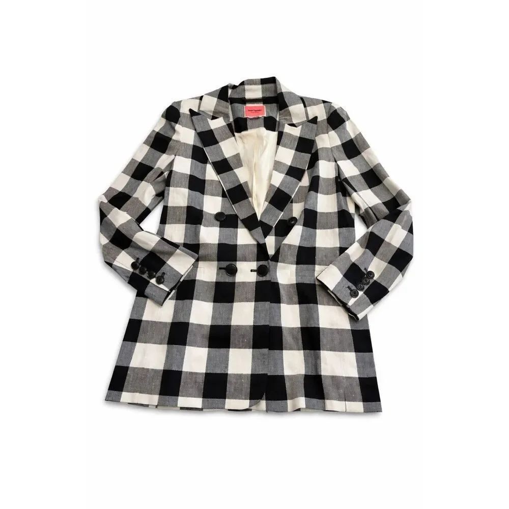 Kate Spade New York Black White Gingham Double Breasted Blazer Size 6